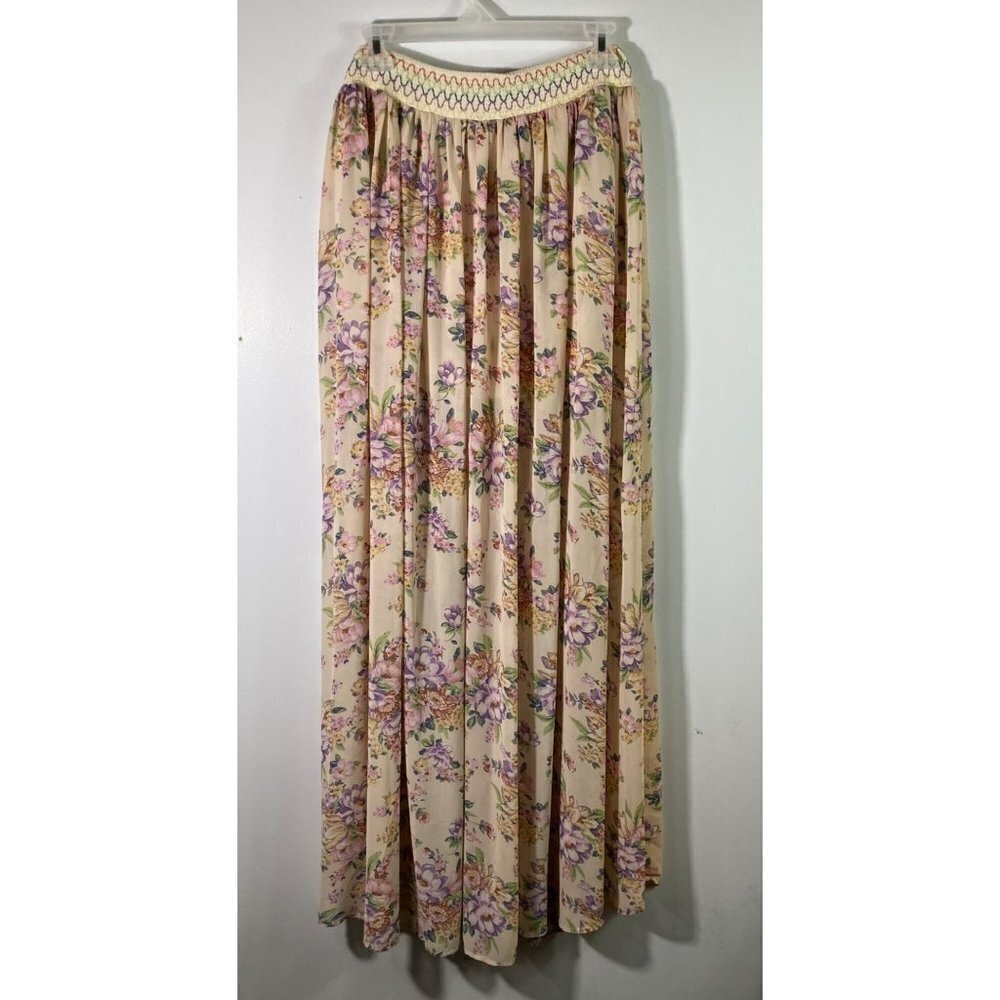Womens ark & co Beige Floral Skirt Mini Inner Maxi‎ Floral Sheer Outer S